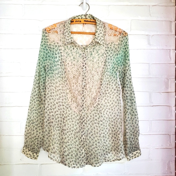 Free People All That Glitters Top Sheer Button Down Lace Back Long Sleeve Sz S - Picture 1 of 8